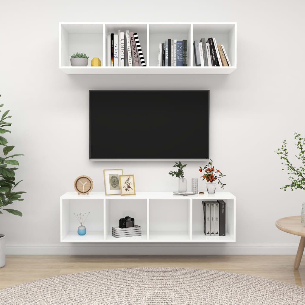 TV Wall Cabinets Set of 2 White Engineered Wood
