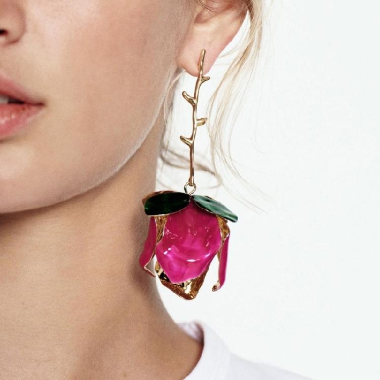 Alluring Long Floral Patterned Earrings Sophisticated Long Floral Earrings for Women Evening Party Fashion Ear Pendant