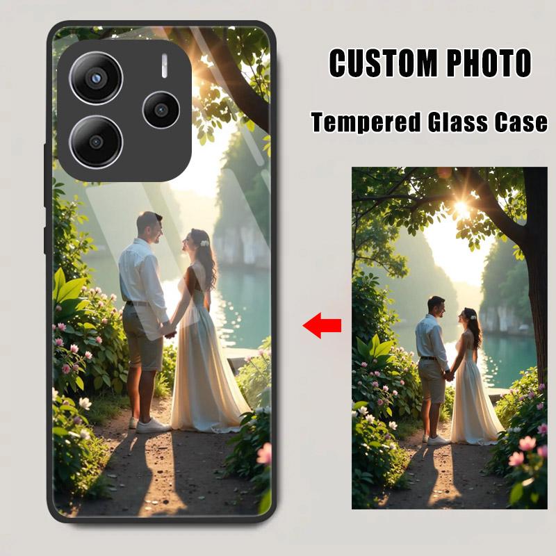 Custom Tempered Glass Case For Xiaomi Redmi Note 14 13 12 11 Pro Plus 4G 5G 12S 11S 10 Redmi 13C 14C Personalize DIY Cover