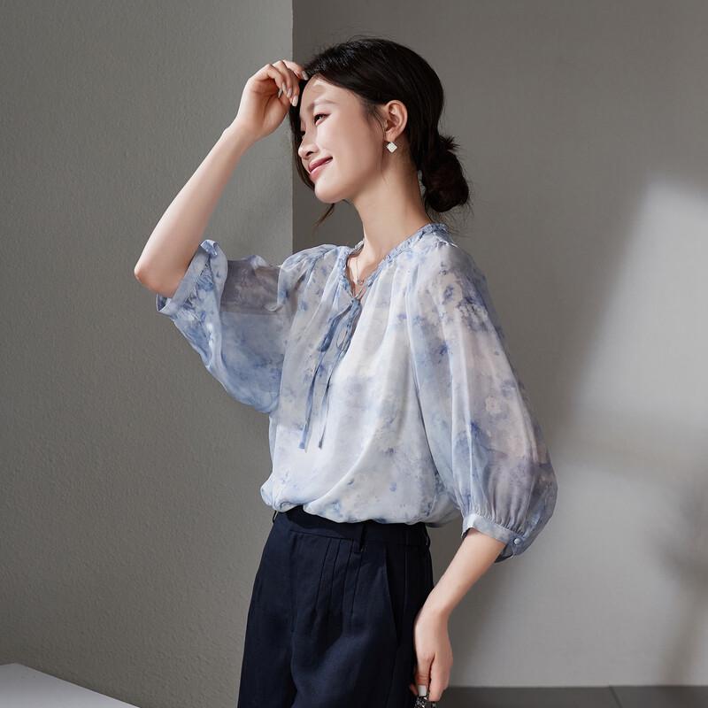 SOFSIL Women s New Chinese Style Ink Wash Silk Blouse XL