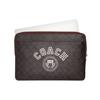 Coach Brown Signature Canvas Laptop Sleeve with Varsity Logo Print & Gold Hardware for Daily Work & Travel Use