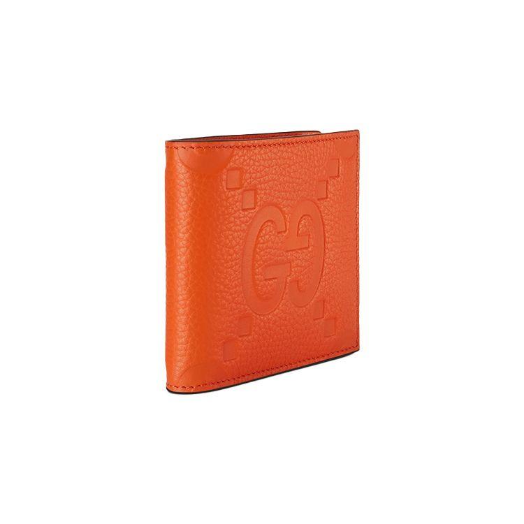 Gucci GG Embossed Orange Grained Leather Bi-fold Wallet For Unisex Luxury Daily Use