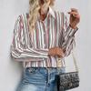 New Casual Commuter Basic Lapel Color Striped Shirt for Women