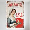 Vintage Metal Sign 'ABBOTS PHILADELPHIA ICE CREAM' Woman Holding Ice Cream Period Attire Rustic Wall Decor for Home Bar Pub 8x12