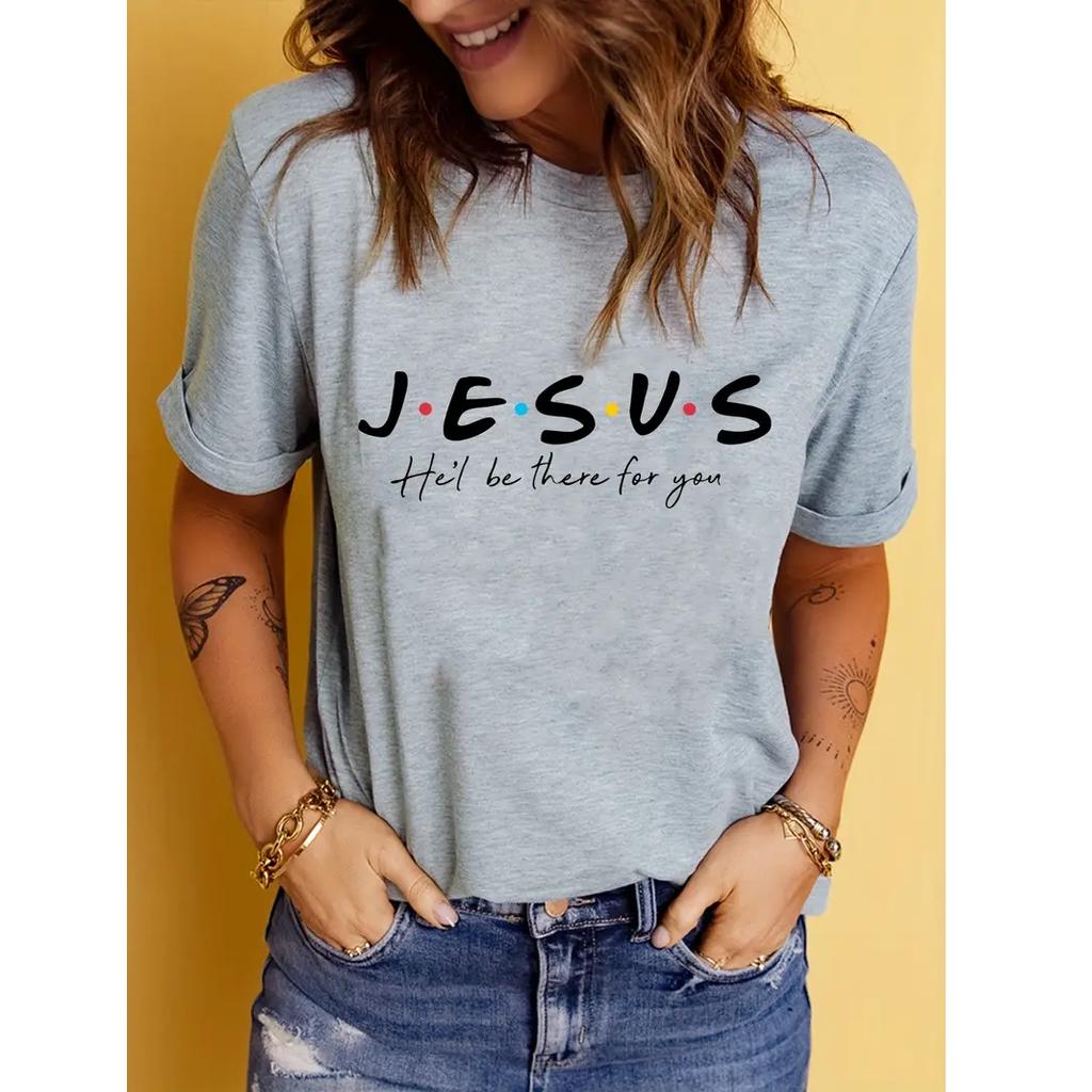 ZIMOXUAN T-Shirt mit Jesus-Buchstaben-Aufdruck, kurzärmliges, lässiges Oberteil mit Rundhalsausschnitt für Frühling und Sommer