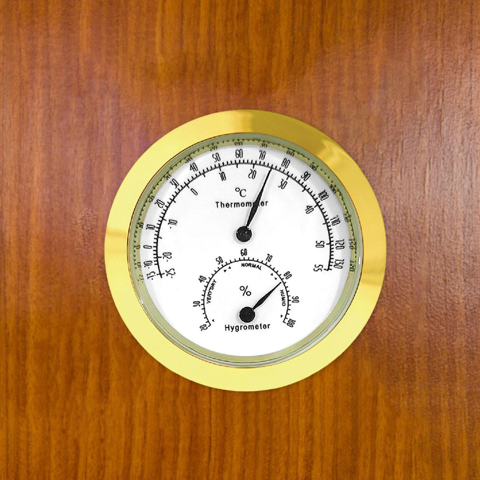 

1.69 Inch Analog Thermometer Hygrometer with Round Dial for Basements. золотой