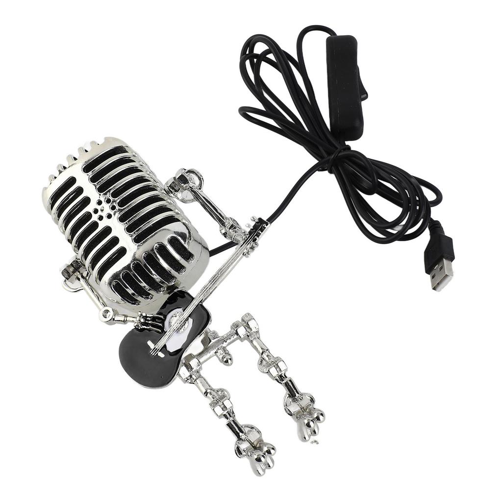 Vintage Microphone Guitar Robot Table Lamp USB Aluminum Metal Retro Microphone Robot Night Light