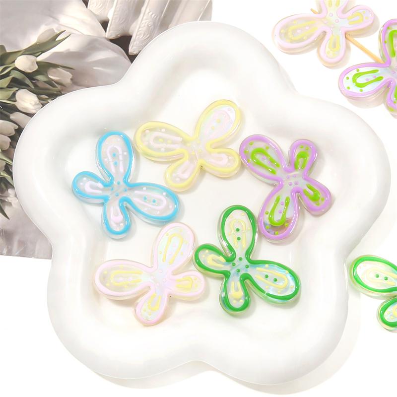 Acrylic Oil Drop Hand-painted Butterfly Beads for DIY Jewelry