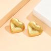 Elegant Heart-Shaped Stripe Texture Stainless Steel Earrings, 18K Gold Plated
