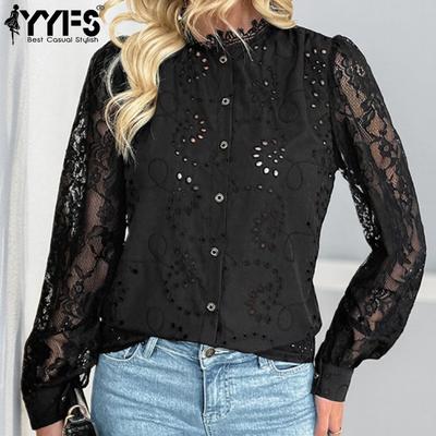 Women's Fashion Casual Spring Fall Solid Color Print Long Sleeve Stand-Neck Blouses & Shirts