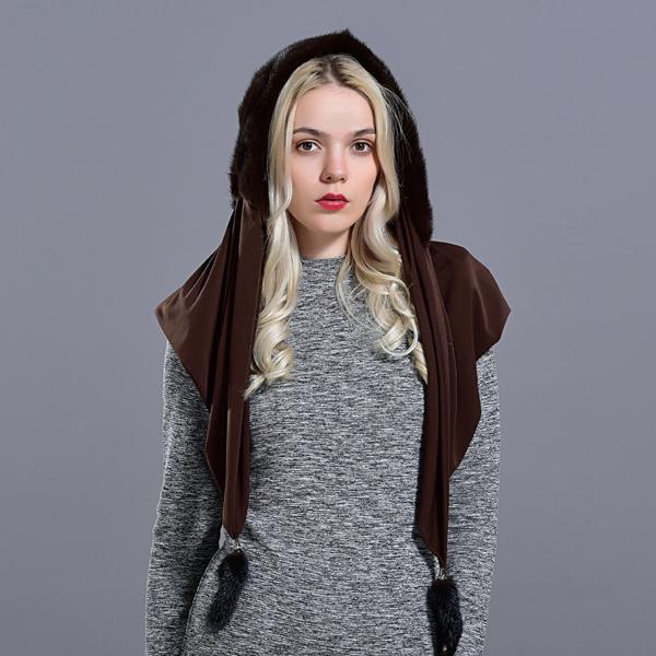Mink Fur Hood Hats for Women Winter Warm Luxury Full Pelt Mink Fur Scarf Hat Stylish Fashionable Genuine Female Outdoor Snow Hat