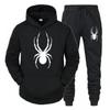 Herren Übergroßes Spinnenprint Kapuzenpullover Set Lockerer Schnitt Langarm Oberteil Jogginghose Freizeitkleidung