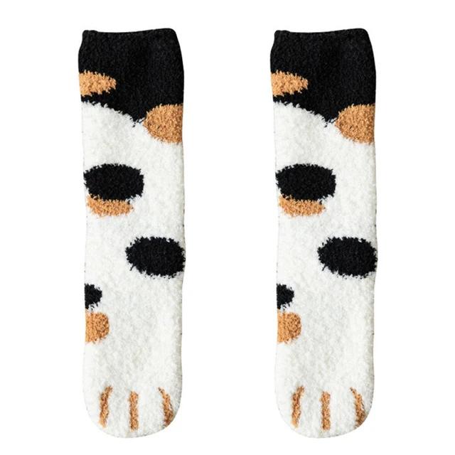 Peluche Hiver Drôle Mignon Style Animal Chat Patte Motif Dessin Animé Femmes Chaussettes en Coton Super Douces pour Femme Maison Sommeil Sol Sox