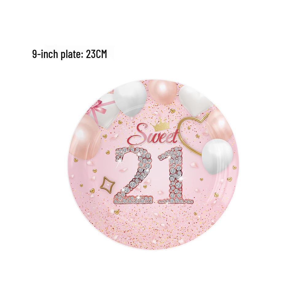 21st Birthday Themed Creative Party Decoration Disposable Tableware Set