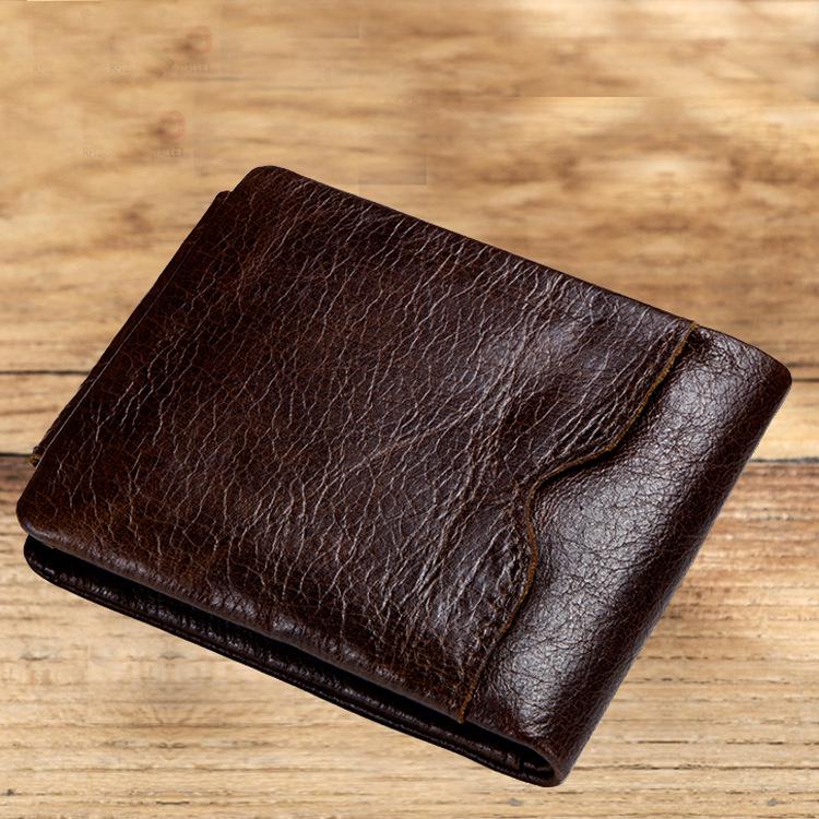Black Angel Retro Crazy Horse Leather Tri-Fold Men's Wallet - Horizontal Design