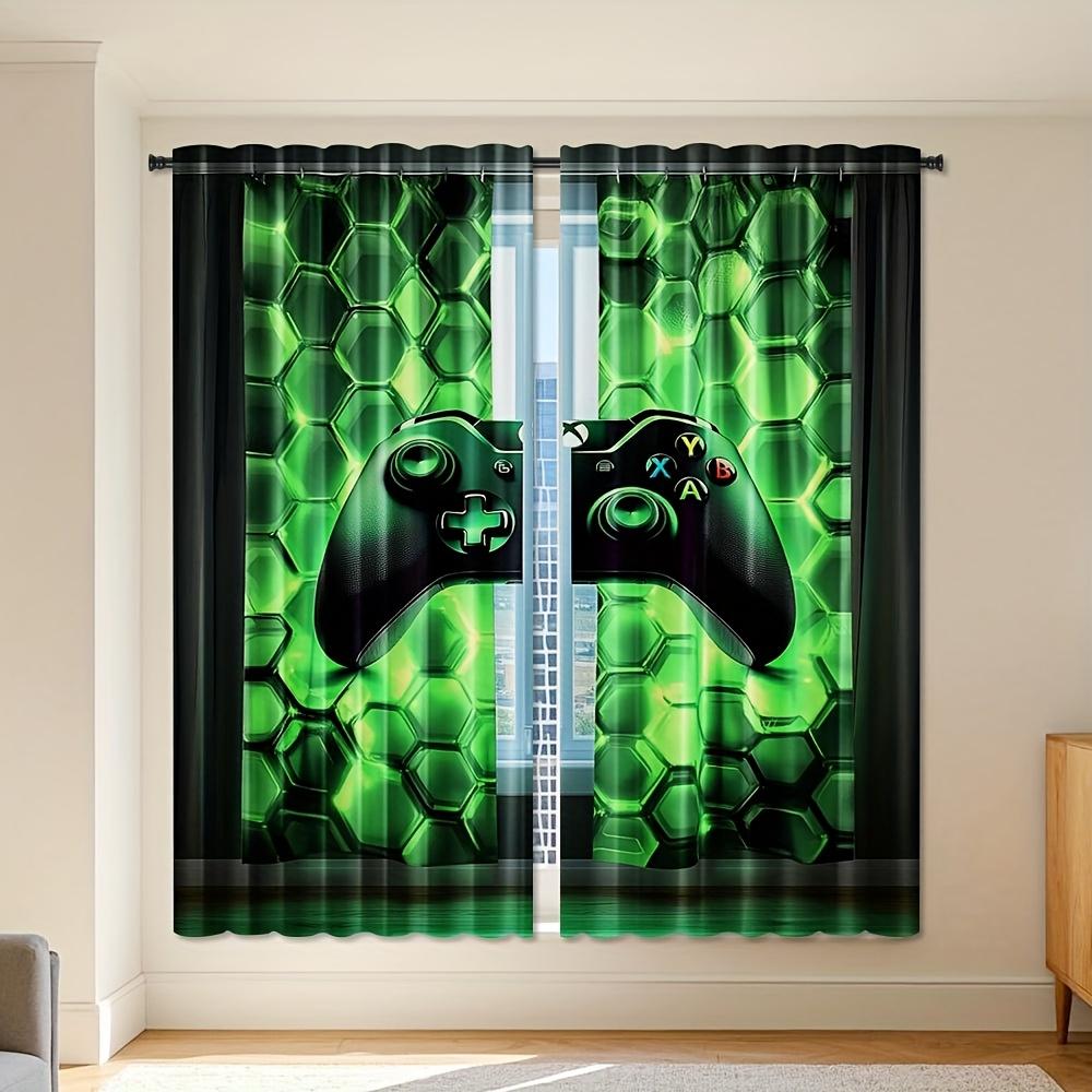 

2 штуки игровых штор с принтом 2D геймпада и контроллера - ярко-зеленый и черный игровой дизайн из полиэфирного волокна 53x116cm 2pc&Without mount