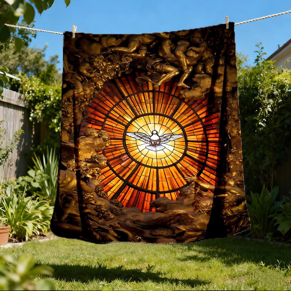 1pc Stained Glass Window Print Outdoor Blanket, Lightweight Polyester, 80x120cm