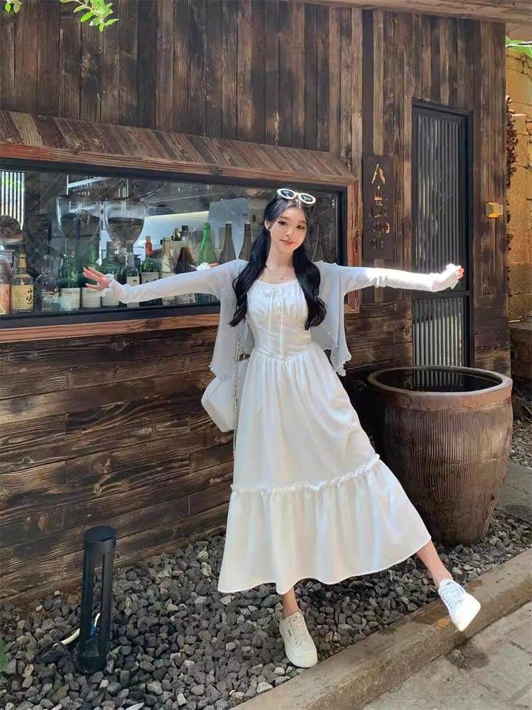 2026 White 'First Love' Sweet Spaghetti Strap Beach Vacation Dress