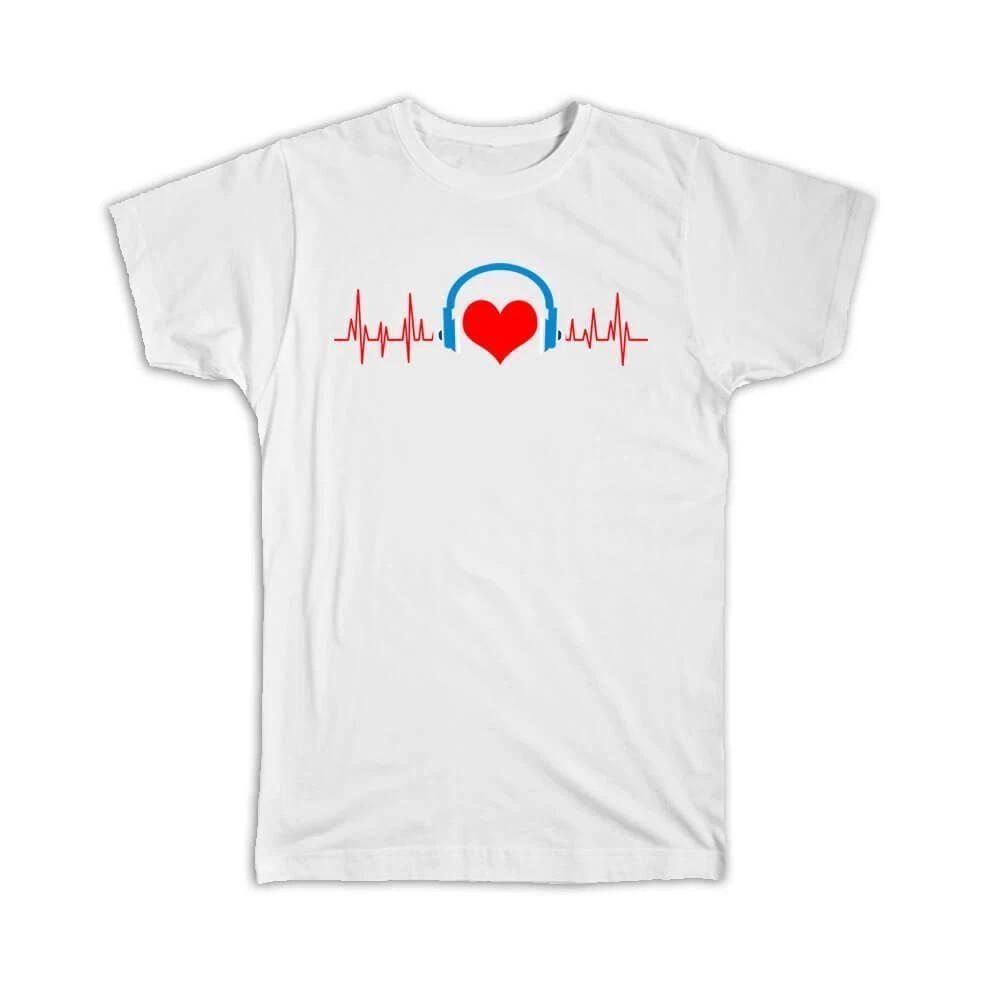 

Gift T-Shirt : Heart Headphones Life Line Musical Decor Art Teen Room Wall 3XL
