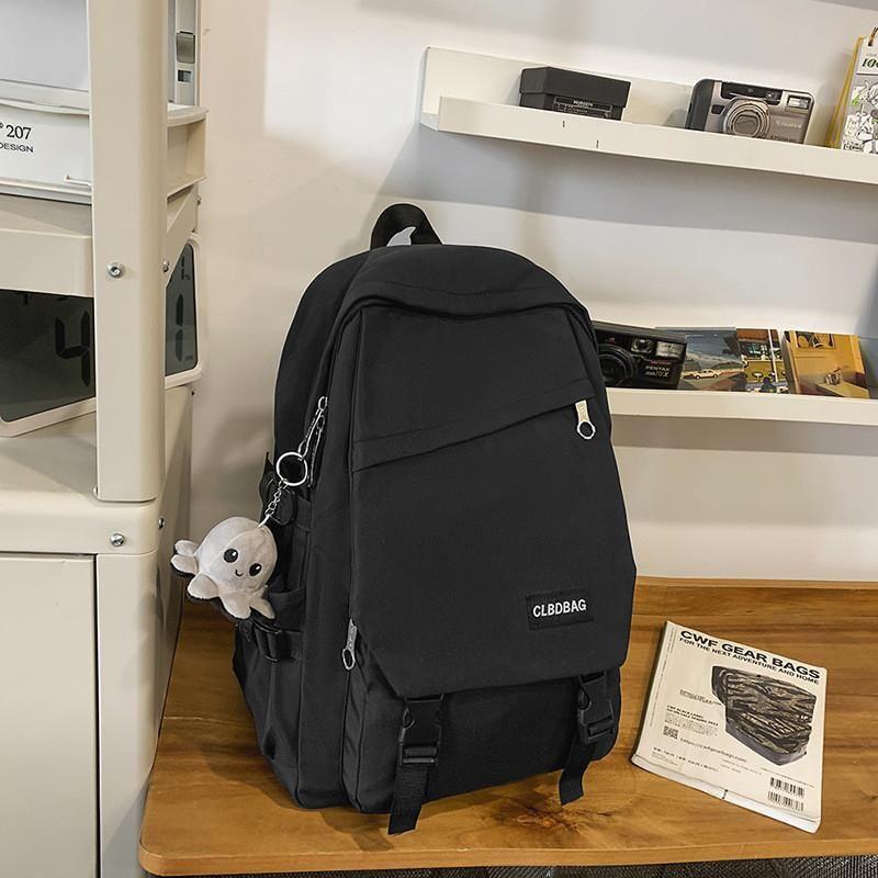 

JK High School Student Schoolbag Male Ins Campus Backpack Women College Student Simple Large Capacity Travel Backpack Junior High School Student Black, bag + octopus pendant