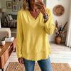 Women's Casual V-Neck Long Sleeve Cotton Linen Top Color