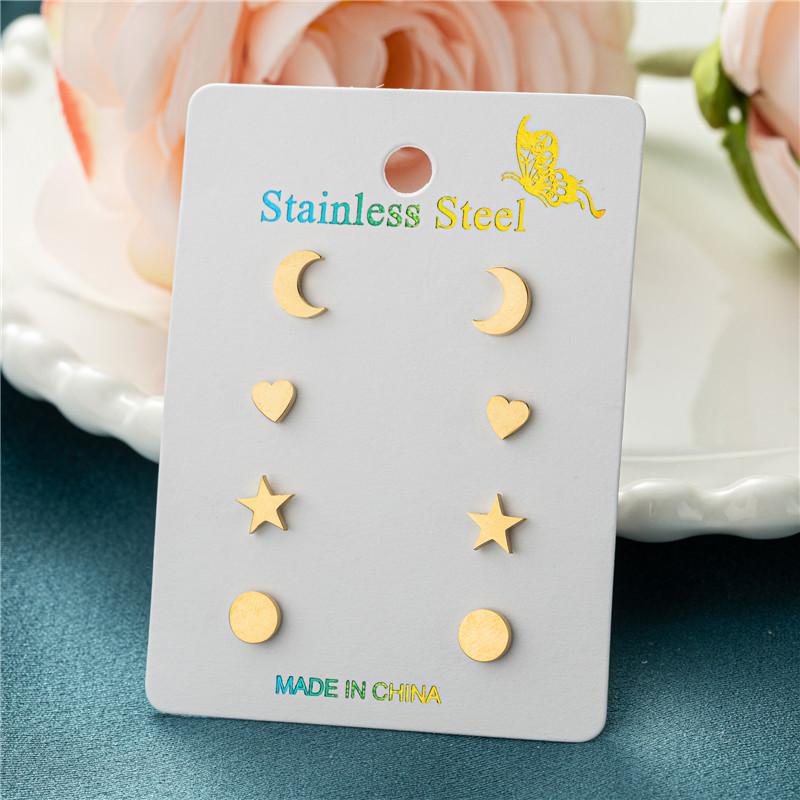 

4Pairs/Lot Small Geometric Stainless Steel Stud Earrings for Women Men Daily Jewelry Round Heart Star Earings Korean Pendientes