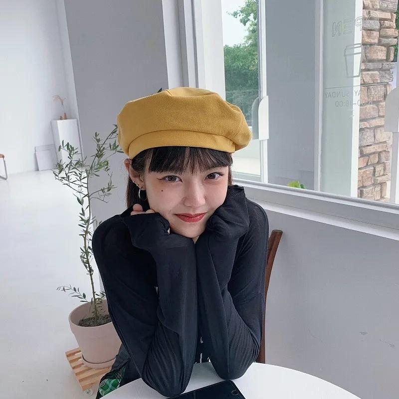 Ricygvm Solid Color Plain Color Beret Korean Girls Painter Artist Hat Trendy Fashionable Women Octagonal Cap Thin Cotton Beanies Bonnet Retro Berets