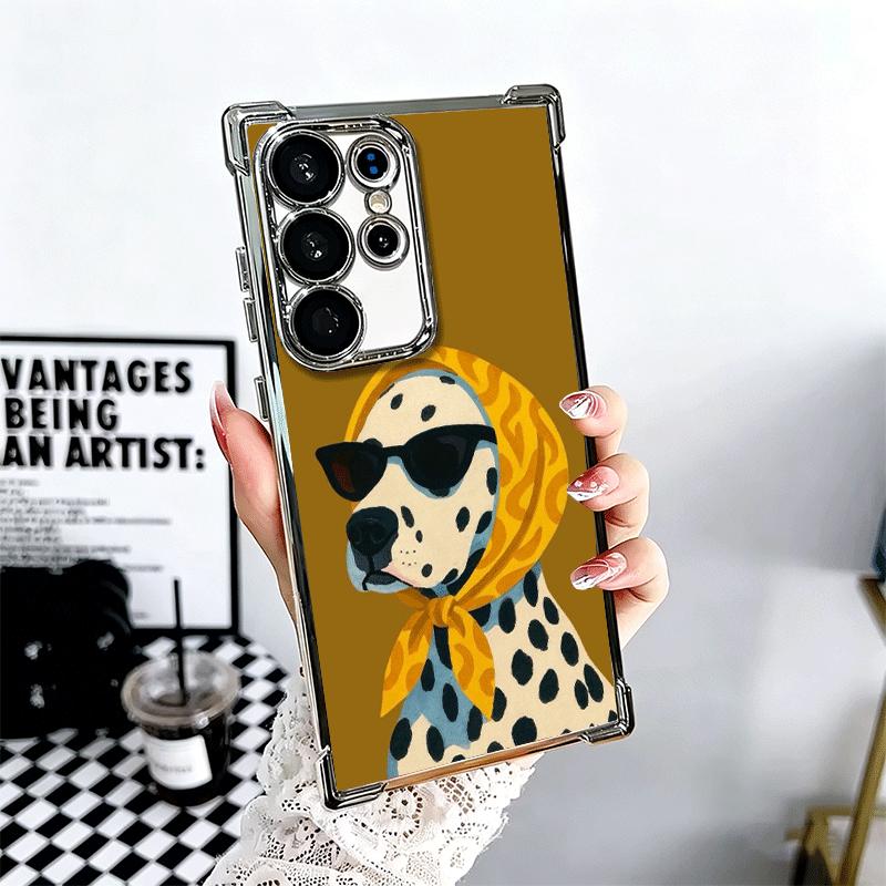 Dalmatian Cute Dog Plating Phone Case For Samsung Galaxy S24 S25 FE S26 Edge S23 Ultra S22 S21 Plus S20 Anti-Fall Airabag Cover