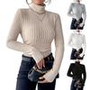 Women Knitting Tops Turtleneck Long Sleeve Solid Color Sweater Slim Fit Ribbed Bottom Tops Winter Knitwear