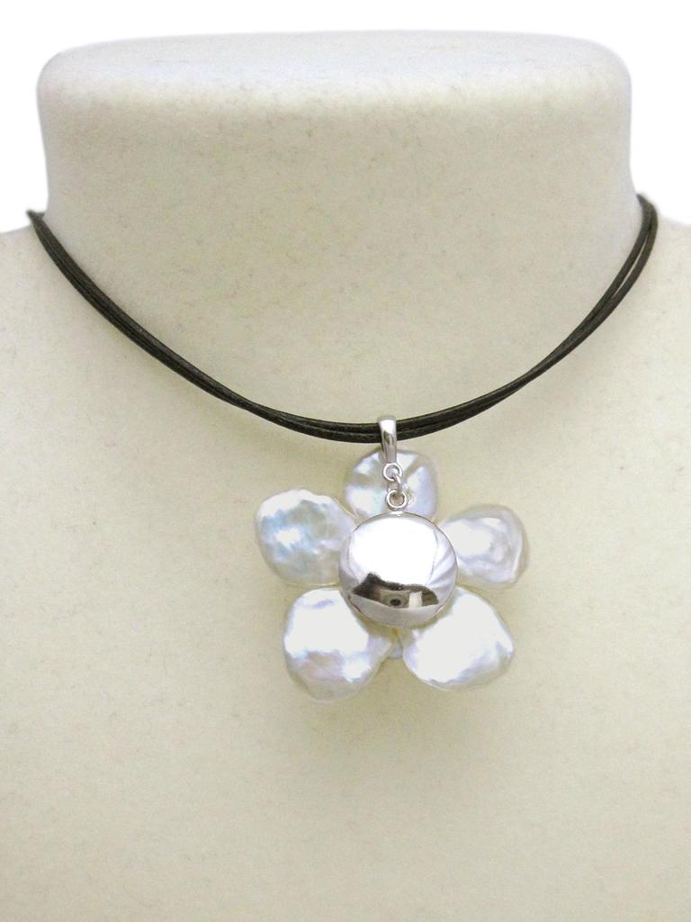 Freshwater Pearl White Flower Natural Power A597 [Cherry] Choker, Stone, Stone,