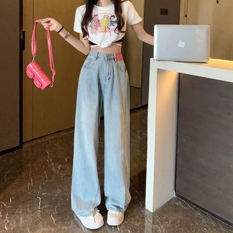 2022 Autumn Korean High Waist Casual retro Wide Leg Pant Women Jeans Slouchy Straight Leg Denim High Street Harajuku Trouser