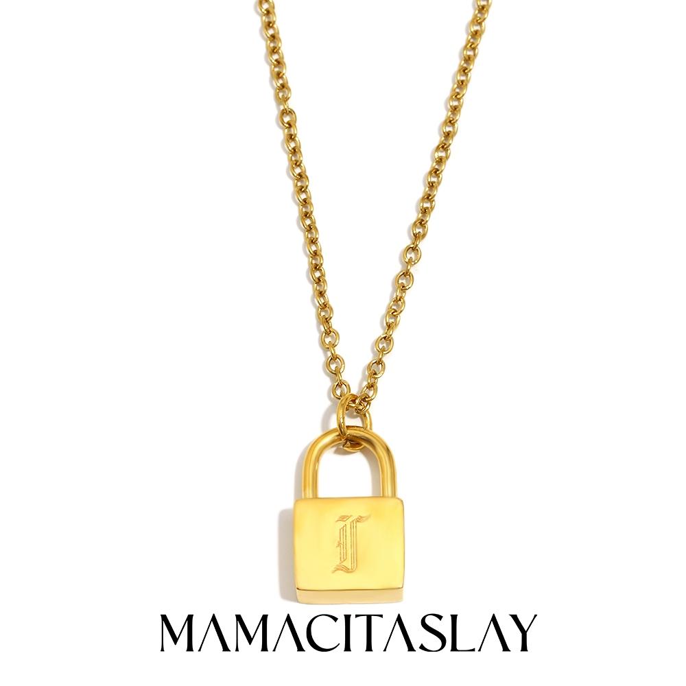 MamacitaSlay 316L Stainless Steel Ancient Letters Engaged Lock Pendant Necklace 18K Gold Plated Waterproof Neck Jewelry Gift