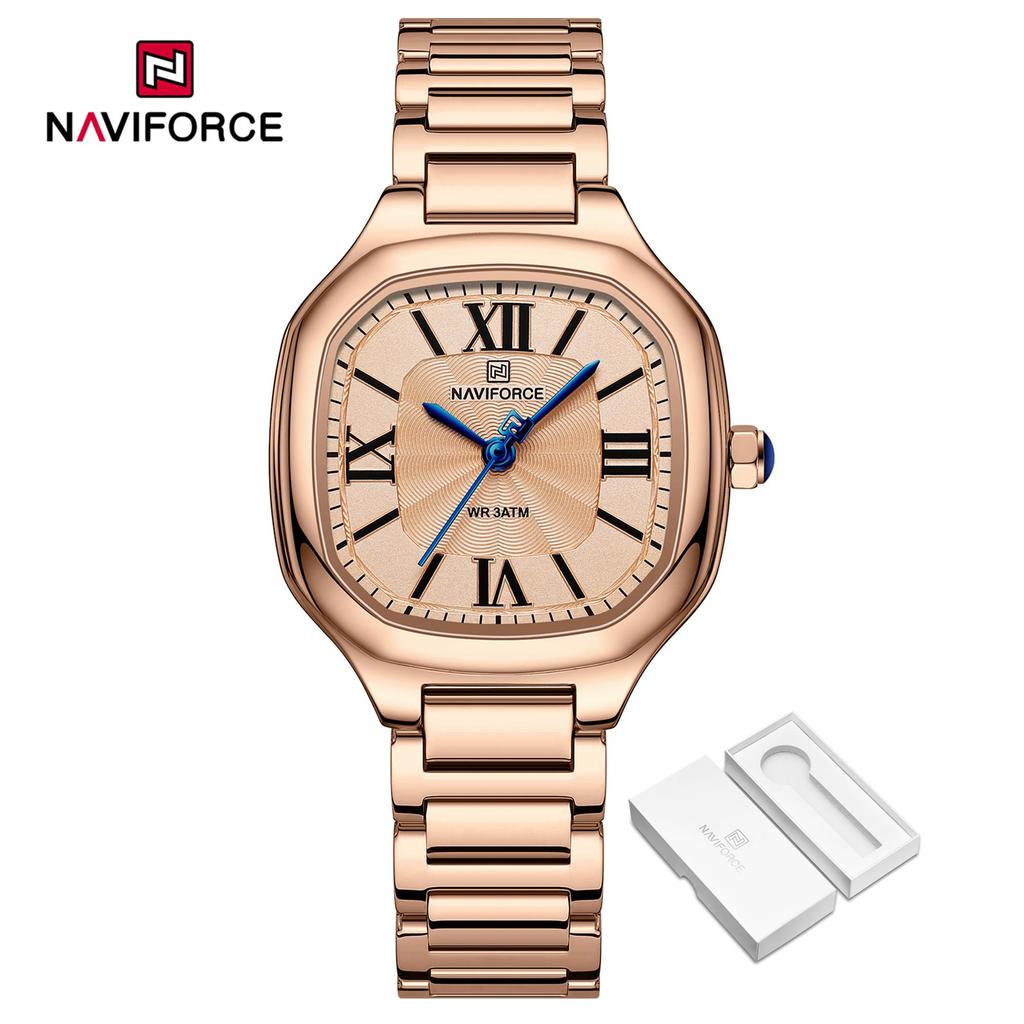 Naviforce Original Watch Women Waterpoof Stainless Steel Square Wristwatch Casual Elegant Ladies Watch Roman Numerals Dial NF5042