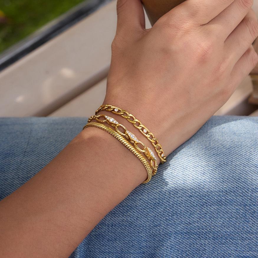 Stainless Steel Bracelet for Women 18K Gold Plated Marquise Rhinestone Link Chain Bracelet Waterproof Fashion Jewelry