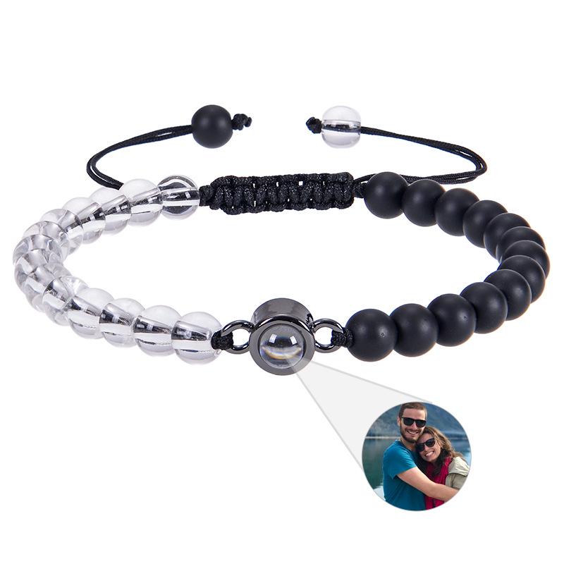 Custom Tiger Eye Photo Bracelet with Frosted Stone