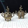 Vintage Brass Plum Blossom Incense Burner  Mini Ornate Censer for Aromatherapy & Desktop Decor