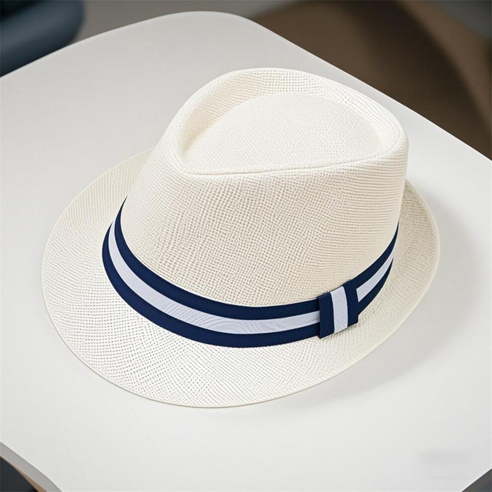 (One Size, White) Men Fedora Hat Tree/Webbing Pattern Panama Jazz Cap Summer Outdoor Sun Protection Sun Hat