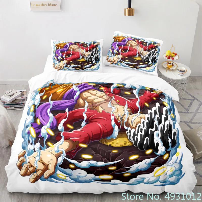 Dětské Chlapecké Anime One Pieces Povlečení Nika Luffy Gear 5 Povlak na přikrývku Povlak na polštář Sada povlaků na přikrývku Jednolůžko Queen King Velikost