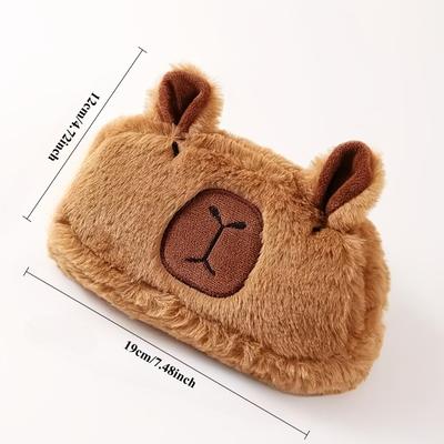 1pc Large Plush Capybara Pencil Case-Spacious Stationery Organizer with Makeup Brush Holder,Coin Purse & Office Supplies Storage