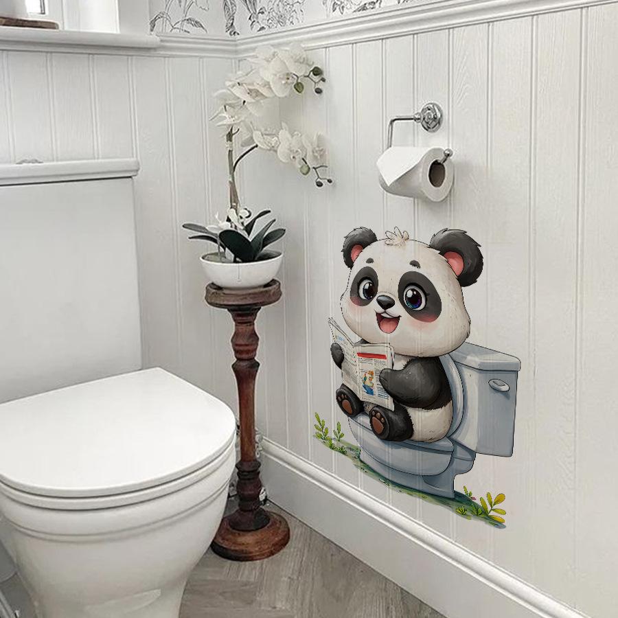 Cute Cartoon Panda Toilet Stickers, Self-Adhesive Wall Decals for Bathroom Bedroom Decoration