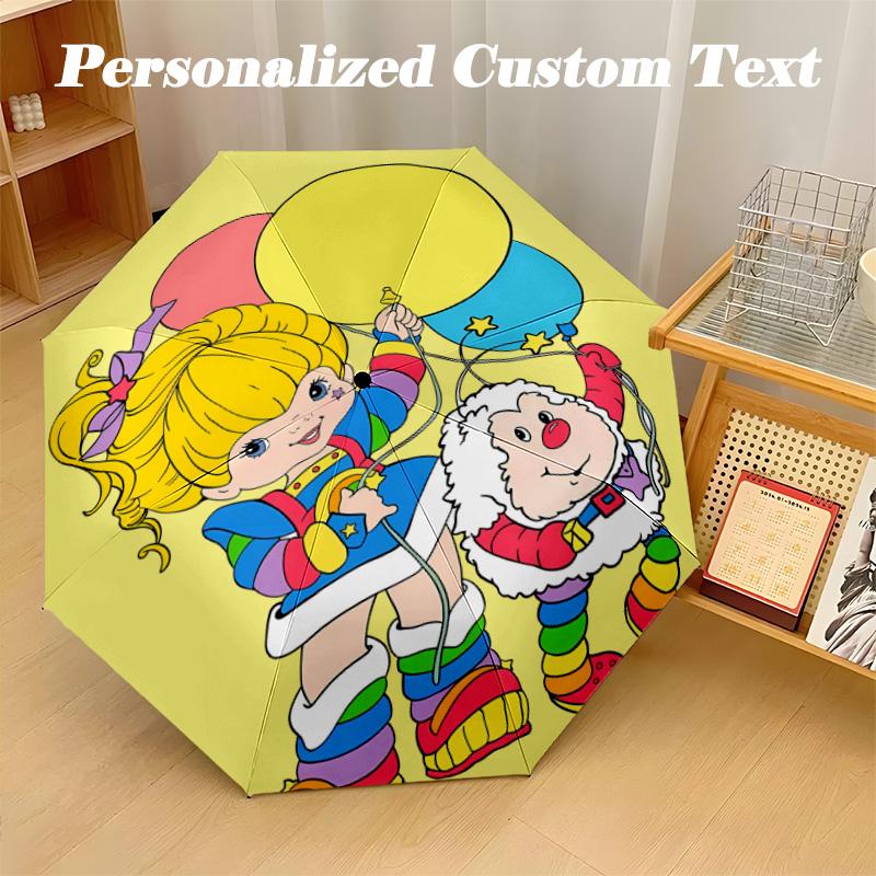 8‑Rib Automatic Umbrella, Rainbow Brite Design Foldable Umbrella for Sun Rain Protection Travel