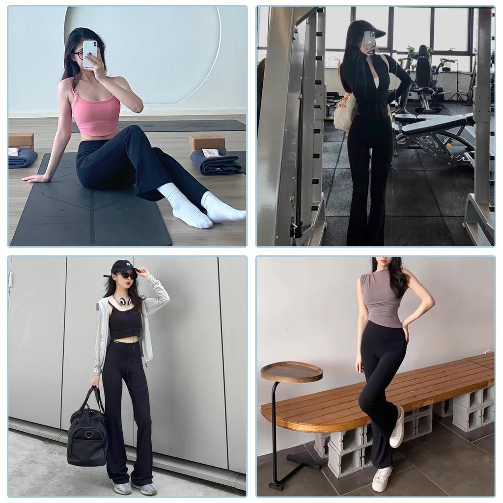 BEAUTY PLAYER Wide Leg Yoga Flare Leggings for Casual Sports and Fitness Waist Women's Pants, High-Waisted (JP, & Inseam, S, 73, Black)