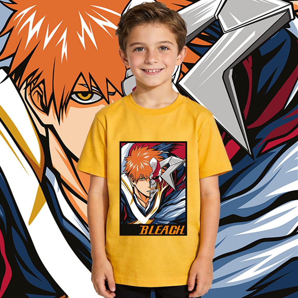 Bleach Ichigo Anime Print Tee for Kids Pure Cotton Short Sleeve T Shirt Boys Girls Casual Summer Top