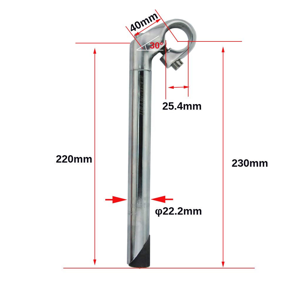 UPANBIKE Bike Aluminum Gooseneck Stem Stem, 22.2mm/25.4mm, Alloy, Shape, 40mm/80mm (40mm220mm30°, Silver)