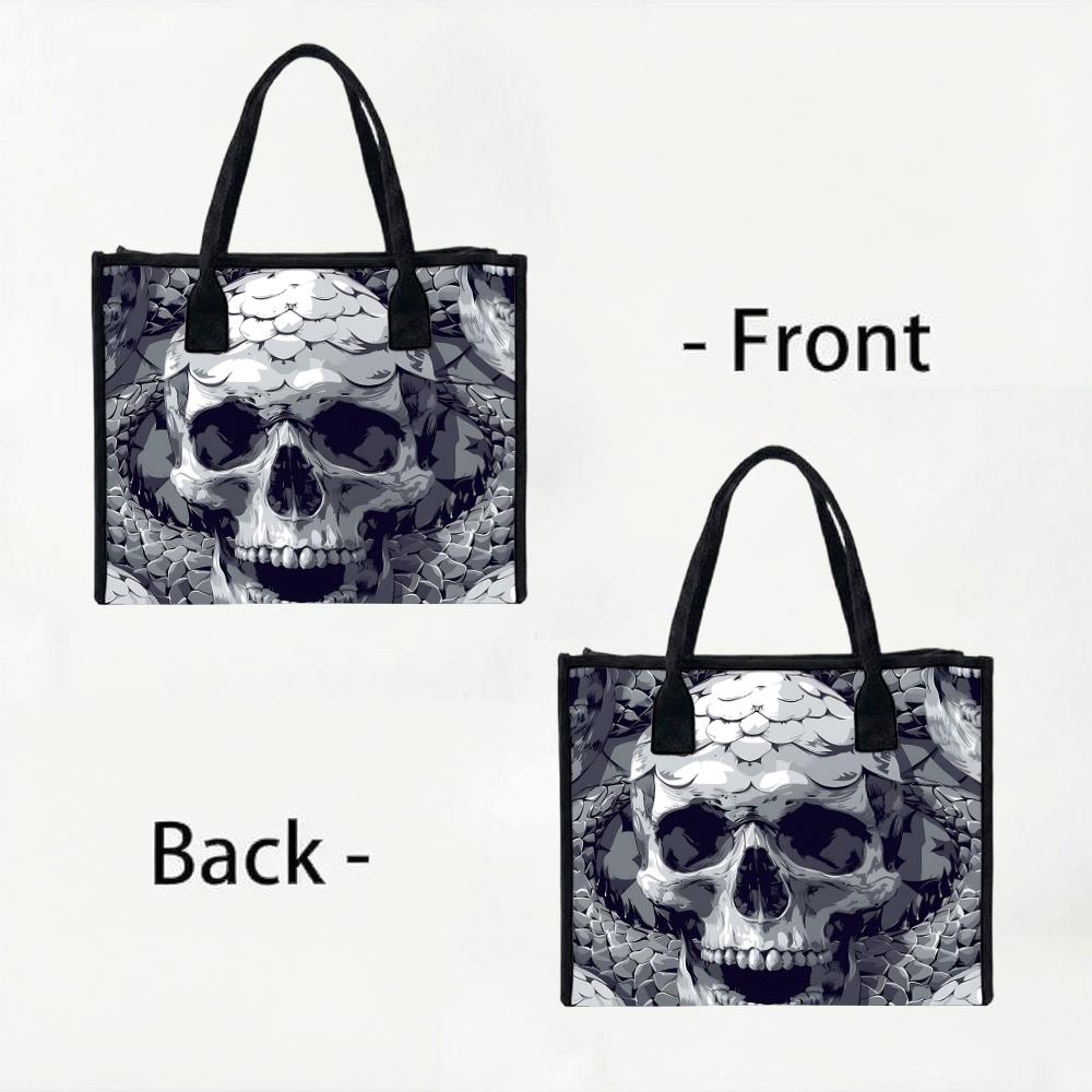 Gothic Skull Pattern Large Shoulder Tote Bag for Daily Outdoor Shopping Use