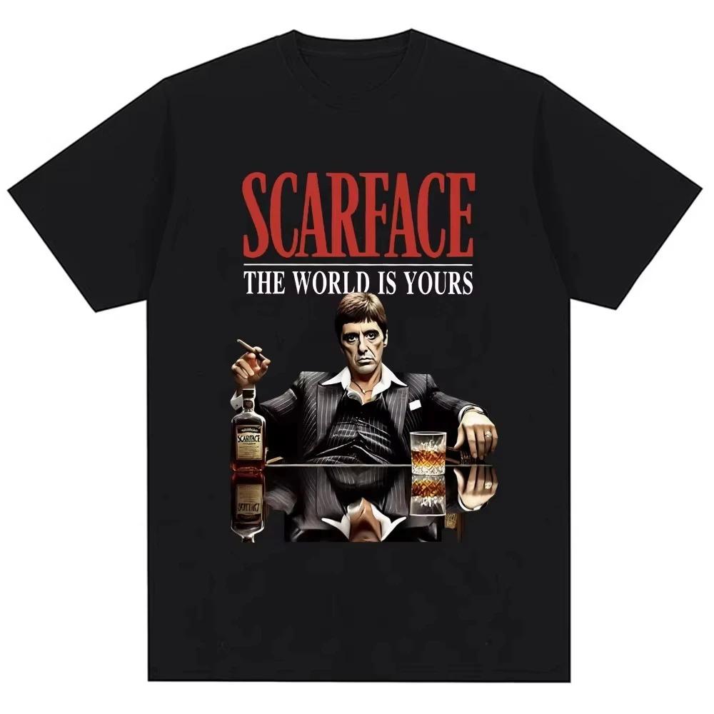 Tony Montana Scarface The World Is Yours Vintage Hip Hop TShirt Unisex Cotton Oversized Casual Short Sleeve Fashion Tops S