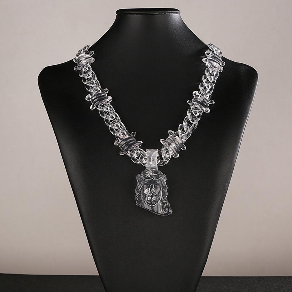 Hiphop Acrylic Pendant Necklace Fashion Neck Jewelry Statement Spike Chain Jewelry Suitable for Men and Women Present