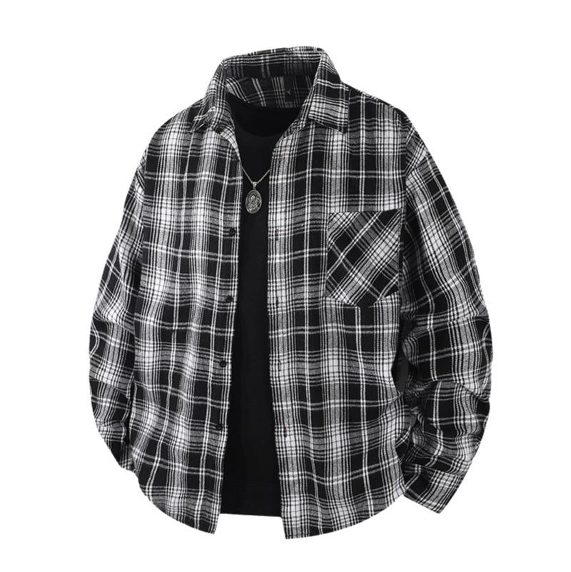 Checkered Shirt Paired with Men's Spring and Autumn Korean Casual Youth Couple Shirt