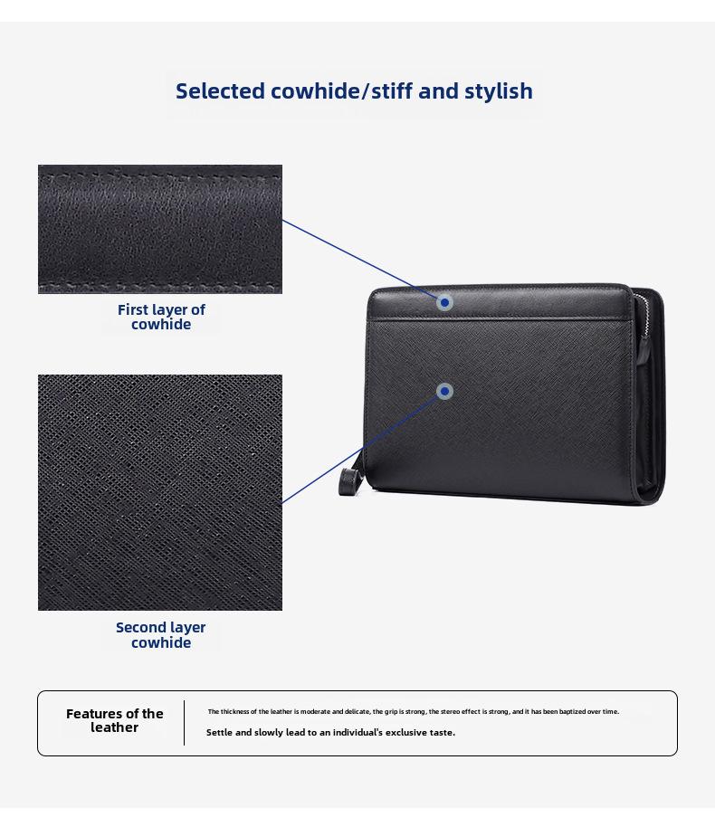New Men's Genuine Leather Clutch with Combination Lock - High-End, Large Capacity Business Handbag