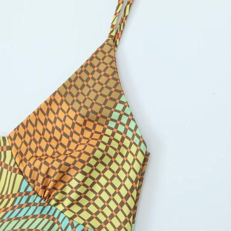 Kaslead New Arrival Women's Fashion Style Fashion Simple and Irregular Geometric Contrast Color Suspender Skirt